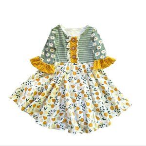 OOAK Fall Floral And Fruit Twirl Dress 5/6y